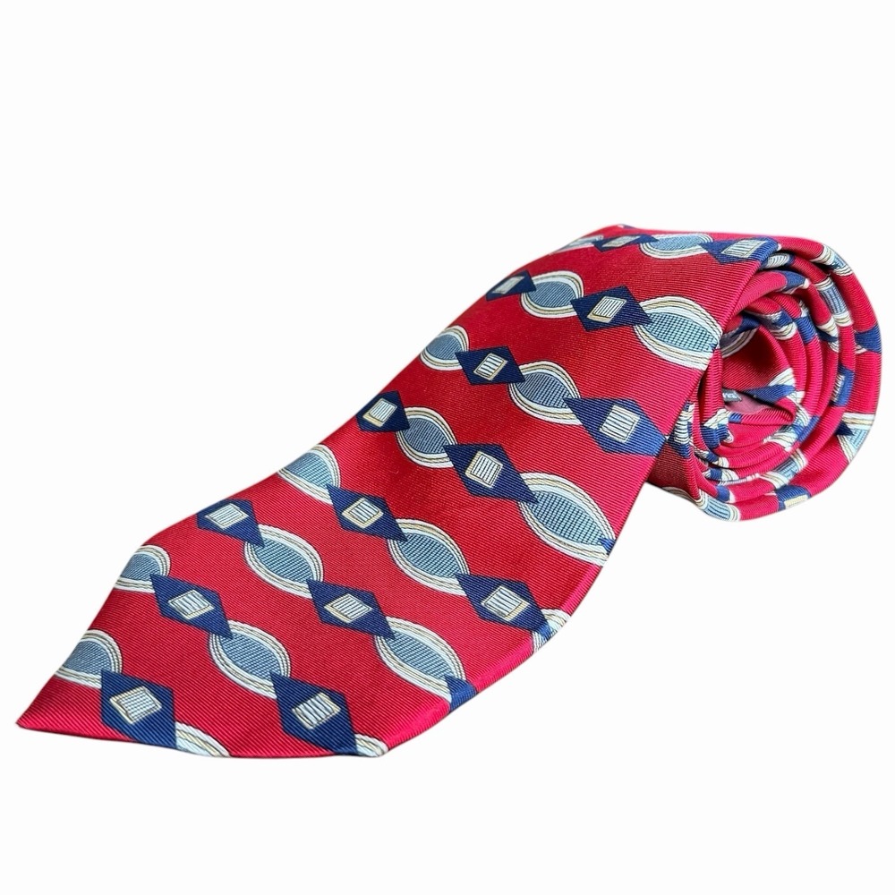 Vintage Christian Dior Cravates Red Geometric 100% Silk Designer Necktie